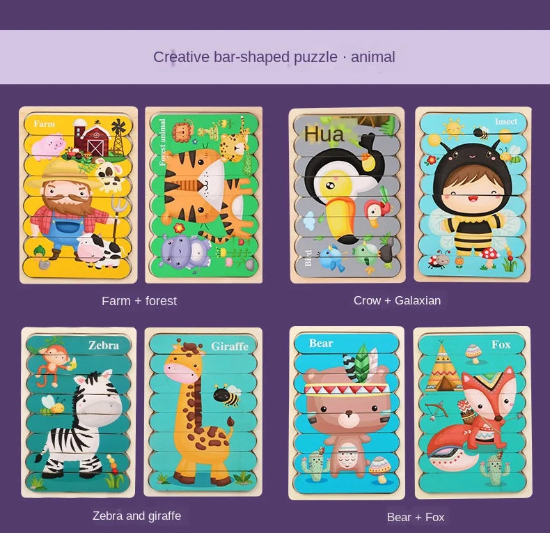 Wooden Double-Sided Puzzles Model Cartoon
