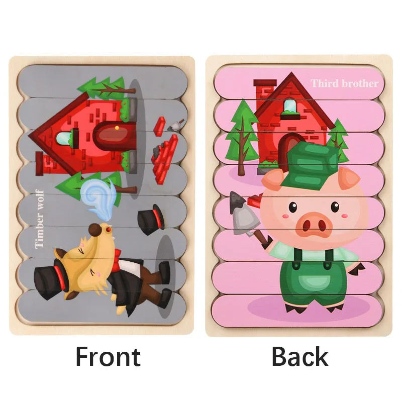 Wooden Double-Sided Puzzles Model Cartoon