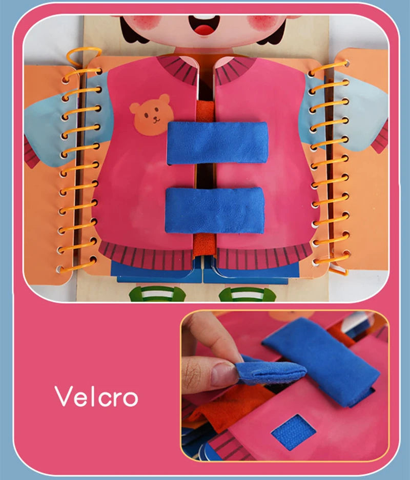 Libro sensorial para prácticas de vestir.