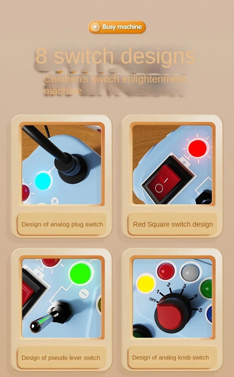 Toy control with LED light switch, sensory activity, with colors.